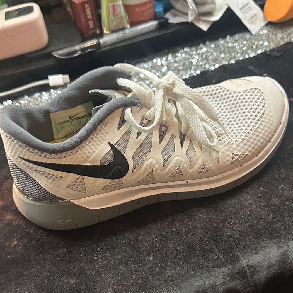 Nike White and Gray Training Shoe with Black Swoosh